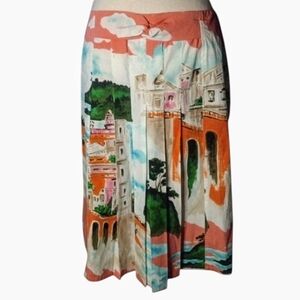 Good Clothes Colorful European City Scape Print Cotton Blend Midi Size 6